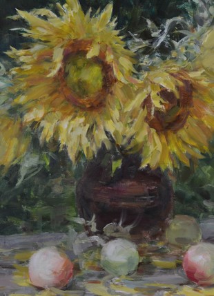 Interior painting oil painting flowers "Sunflowers on the table" without a frame gift