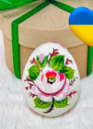 White Pink Flowers Easter Egg and Stand, Ukrainian Pysanka