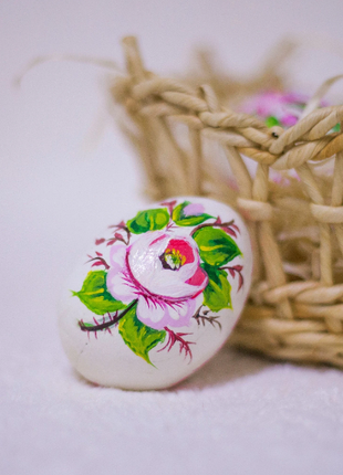 White Pink Flowers Easter Egg and Stand, Ukrainian Pysanka2 photo