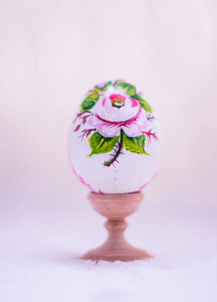 White Pink Flowers Easter Egg and Stand, Ukrainian Pysanka3 photo