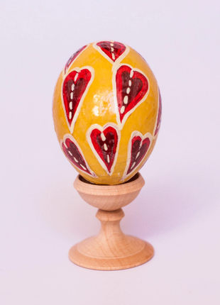 Yellow and Red Hearts Easter Egg and Stand, Ukrainian Pysanka2 photo