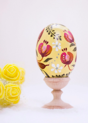 Yellow Floral Easter Egg and Stand, Ukrainian Pysanka4 photo