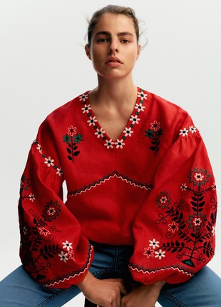 Women's embroidery shirt with floral Obriy Red