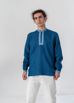 Blue linen men's shirt Nebo4 photo