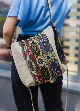 Women's bag-backpack linen/tapestry "KOSTRYTSYA" handmade.