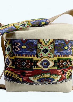 Women's bag-backpack linen/tapestry "KOSTRYTSYA" handmade.4 photo