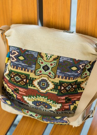 Women's bag-backpack linen/tapestry "KOSTRYTSYA" handmade.6 photo