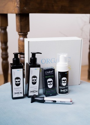 Men's set with beard growth serum,foam for washing and 3-in-1 trimmer