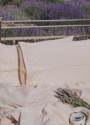 Linen bedding set with cotton lace "champagne". Provance collection1 photo