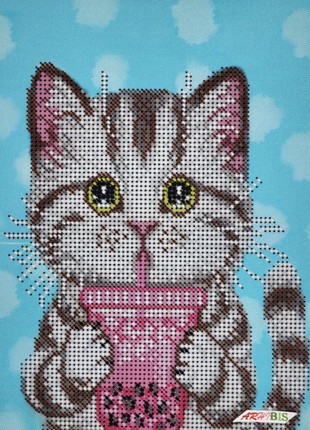 Cat With a Drink Kit Bead Embroidery a5-d-4871 photo