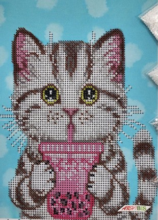 Cat With a Drink Kit Bead Embroidery a5-d-4872 photo