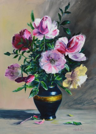 Interior oil painting "Flowers" without a frame, a gift
