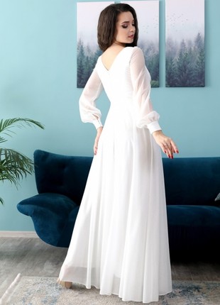 Evening shiny white floor-length dress2 photo