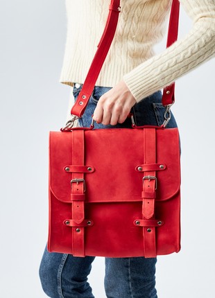 Leather red messenger bag for laptop2 photo
