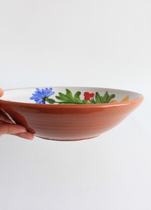 ceramic flower hand painted bowl for fruit or salad, Ukraine pottery2 photo