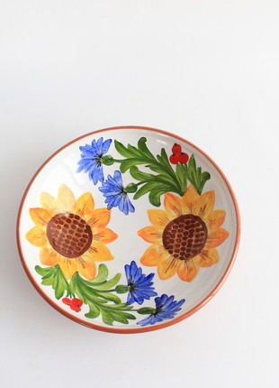ceramic flower hand painted bowl for fruit or salad, Ukraine pottery