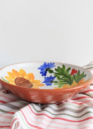 ceramic flower hand painted bowl for fruit or salad, Ukraine pottery3 photo