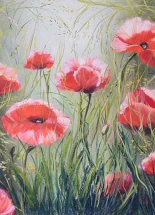 Interior painting oil painting flowers "Poppies" without a frame gift