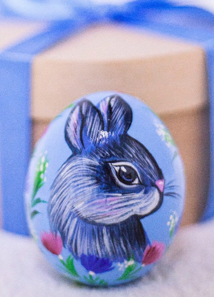 Baby Bunny Easter Egg and Stand, Ukrainian Pysanka