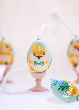 Chick (green bow-tie) Easter Egg and Stand, Ukrainian Pysanka7 photo