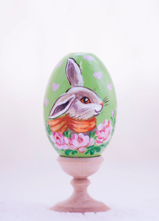 Spring Rabbit with Scarf Easter Egg and Stand, Ukrainian Pysanka3 photo