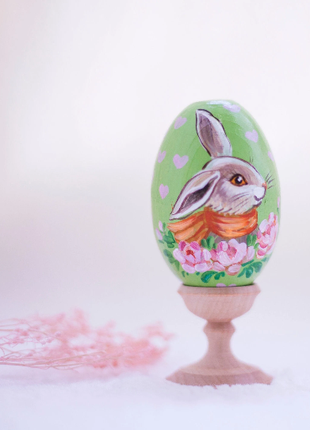 Spring Rabbit with Scarf Easter Egg and Stand, Ukrainian Pysanka4 photo