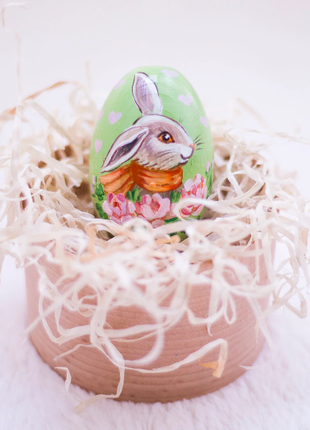 Spring Rabbit with Scarf Easter Egg and Stand, Ukrainian Pysanka5 photo