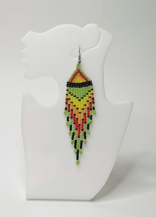 Fringe earrings "etno", traditional print