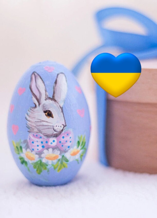Rabbit with lilac bow Easter Egg and Stand, Ukrainian Pysanka