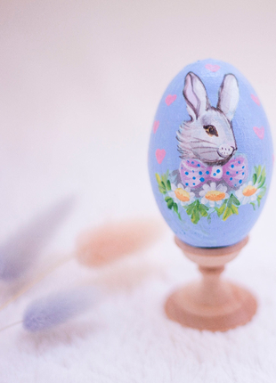 Rabbit with lilac bow Easter Egg and Stand, Ukrainian Pysanka2 photo