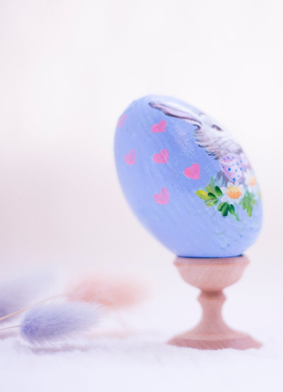 Rabbit with lilac bow Easter Egg and Stand, Ukrainian Pysanka3 photo