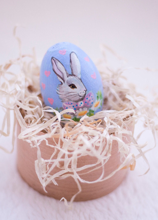 Rabbit with lilac bow Easter Egg and Stand, Ukrainian Pysanka4 photo