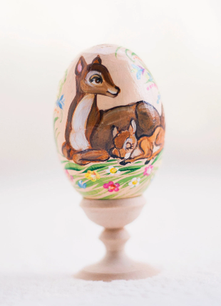 Bambi and Mom Easter Egg and Stand, Ukrainian Pysanka5 photo