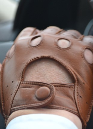 Men's leather driving gloves fingerless2 photo