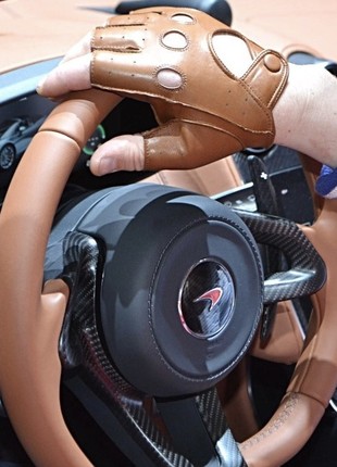 Men's leather driving gloves fingerless3 photo