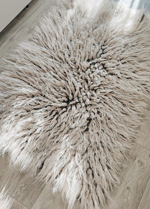 Handwoven Wool carpet, sofa pad, rug white + black