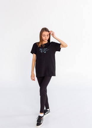 set T-shirt with shopping bag, swallow print, black5 photo