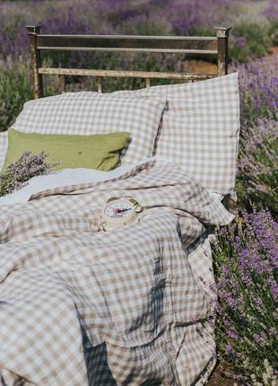 Checkered linen bedding set "avignon". provence collection1 photo