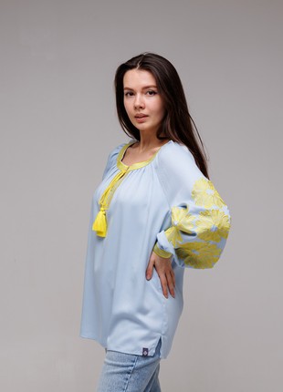 Women's embroidered blouse "Victory" blue-yellow2 photo