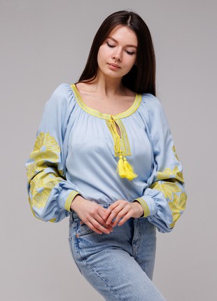 Women's embroidered blouse "Victory" blue-yellow5 photo