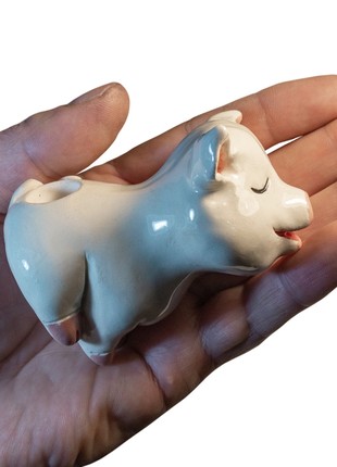White ceramic piggy bows cute pipes stoner gifts2 photo