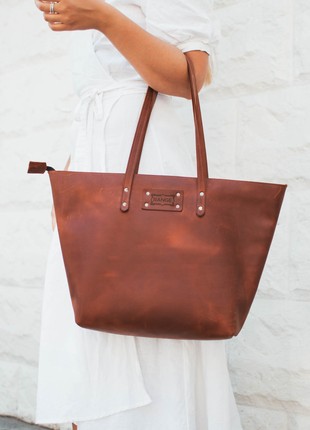 Leather Tote Bag With Pockets1 photo