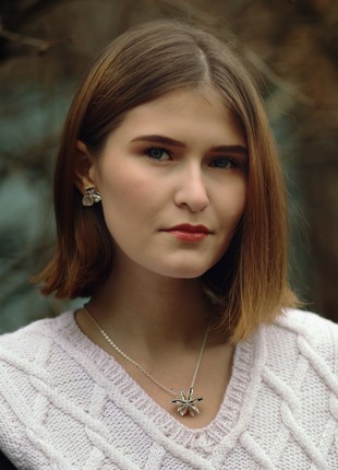 Natural Hydrangea flower earrings electroformed copper with pure silver.3 photo