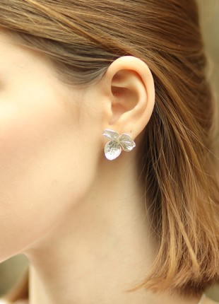 Natural Hydrangea flower earrings electroformed copper with pure silver.4 photo