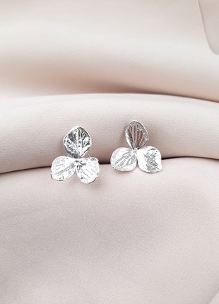 Natural Hydrangea flower earrings electroformed copper with pure silver.6 photo