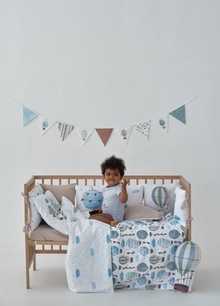Bedding set "Around the world " (blue) Satin Premium (110x140)2 photo