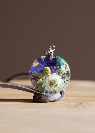 Real blue flowers jewelry set, resin flower necklace and earrings3 photo