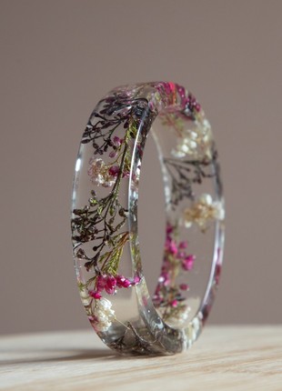 Real flower epoxy resin bracelet, Transparent flower bracelet for women