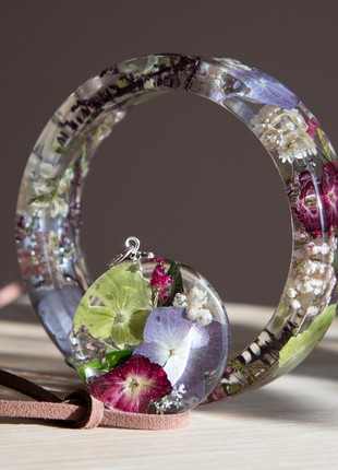 Resin flower jewelry set, Real flower resin bracelet and necklace