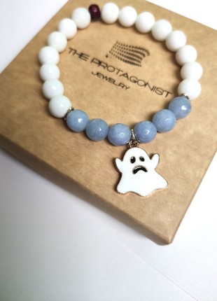 White and blue bracelet with enamel pendant "Ghost"2 photo